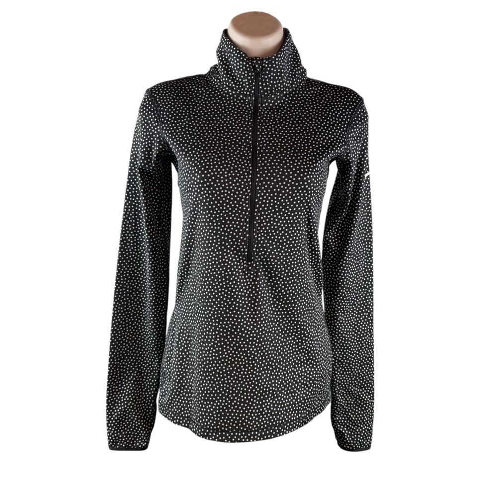 Nike Pro Dri-Fit Quarter Zip Pullover XS Black White Polka Dots Thumb Holes 744